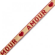 Lint met tekst "Amour" Beige-warm red